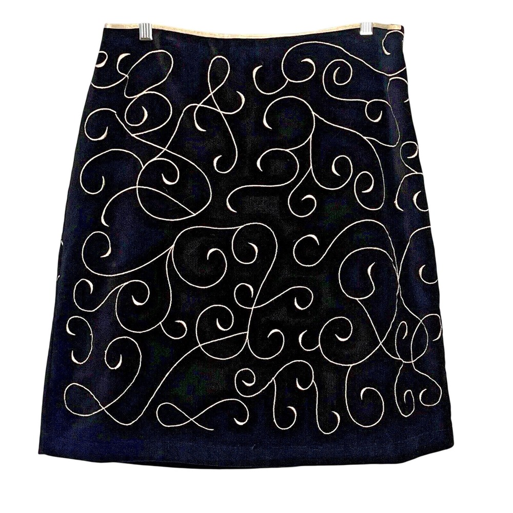 Vtg Lord & Taylor Black Gold Velvet Skirt Sz 8 (fits 6) Holiday Quiet Luxury 90s